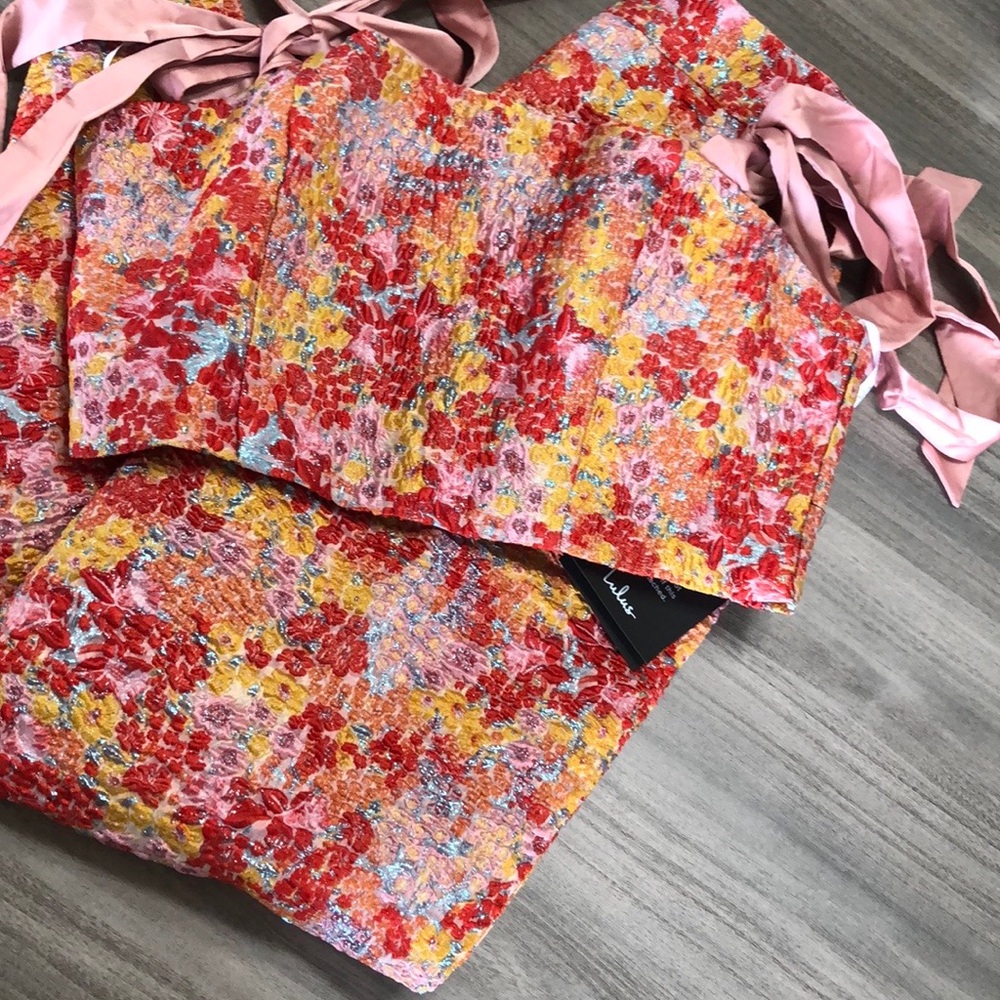 Lulus Floral, two piece skirt outfit